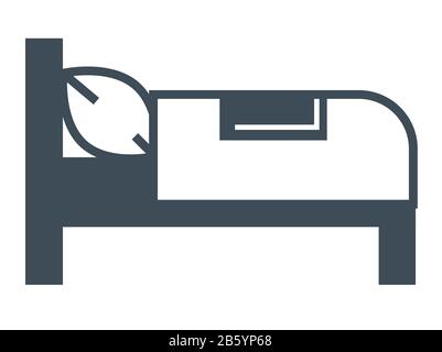 Hotel bed isolated icon, bedroom furniture, booking room Stock Vector