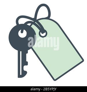 Hotel room key, opener with trinket, accommodations or apartment Stock Vector