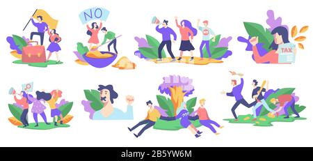 Human rights protection, protests or strikes, isolated icons Stock Vector