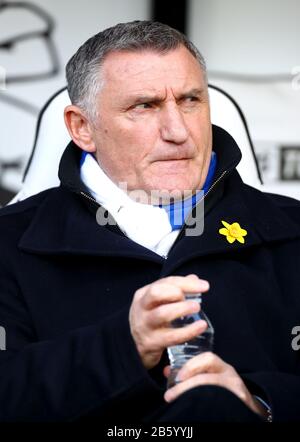 Blackburn Rovers manager Tony Mowbray prior to kick-off during the Sky Bet Championship match at Pride Park, Derby. Stock Photo