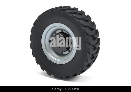Truck wheel, 3D rendering isolated on white background Stock Photo