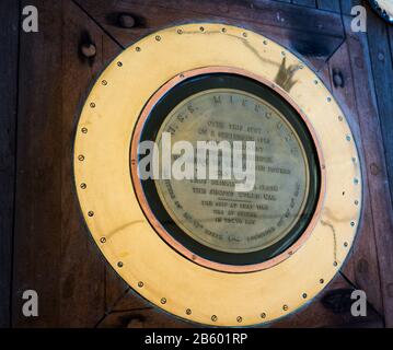 Plaque on the USS Missouri over the spot where Japan surrendered the Second World War Stock Photo