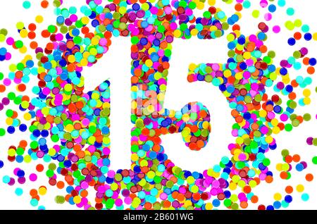 15 from colored confetti. 3D rendering isolated on white background Stock Photo