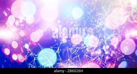 Triangles, dots and lines are connecting with shine on blur background. Slow motion and shallow depth of field Stock Photo