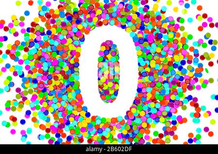 Number 0 from colored confetti. 3D rendering isolated on white background Stock Photo