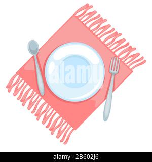 Table napkin and plate with spoon and fork isolated icon Stock Vector