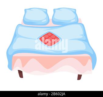 Linen or bedding, pillowcases and blanket with bedsheet, isolated icon Stock Vector