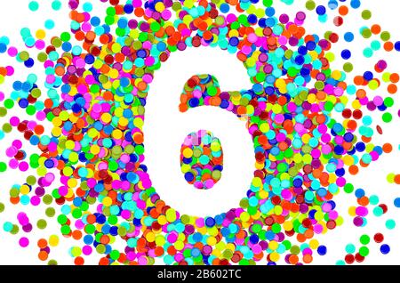 Number 6 from colored confetti. 3D rendering isolated on white background Stock Photo