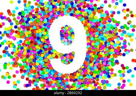 Number 9 from colored confetti. 3D rendering isolated on white background Stock Photo