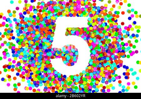 Number 5 from colored confetti. 3D rendering isolated on white background Stock Photo