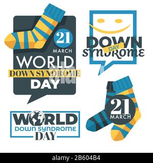Down syndrome day isolated icons, charity and tolerance Stock Vector