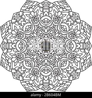 Black and white mandala vector isolated on white. Vector hand drawn circular decorative element. Stock Vector