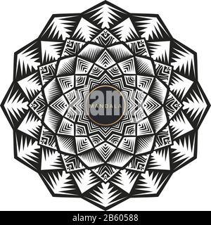 Black and white mandala vector isolated on white. Vector hand drawn circular decorative element. Stock Vector