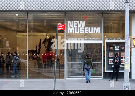 New Museum, 235 Bowery, New York. NYC storefront photo of a contemporary art museum in the Nolita neighborhood of Manhattan. Stock Photo