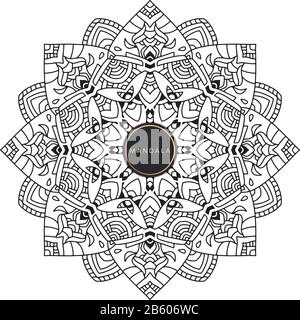 Black and white mandala vector isolated on white. Vector hand drawn circular decorative element. Stock Vector