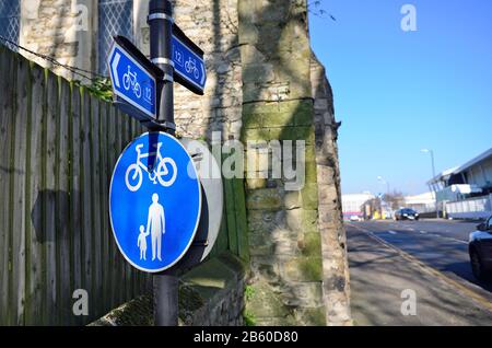Maidstone, Kent, UK. Street signs: Cycle & pedestrian lane / cycle routes