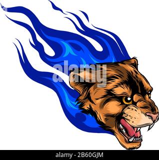 Jaguar head with Flame Tattoo vector illustration Stock Vector