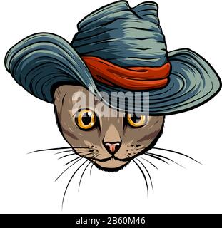Vector funny British cat hipster in the gray hat, vector Stock Vector
