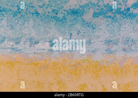 Detail canvas texture painted yellow blue tone. Stock Photo