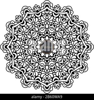 Black and white mandala vector isolated on white. Vector hand drawn circular decorative element. Stock Vector
