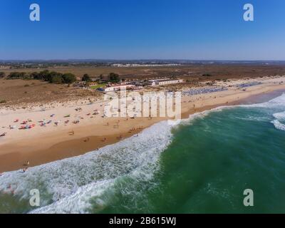 View aerial Portuguese beach cemetery anchors. Barril. Stock Photo