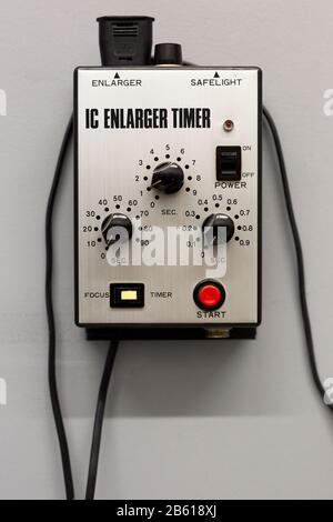 Enlarger timer in a photographic laboratory Stock Photo