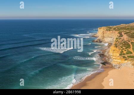 Sea beach in Ericeira for surfers. Portugal autumn. Stock Photo