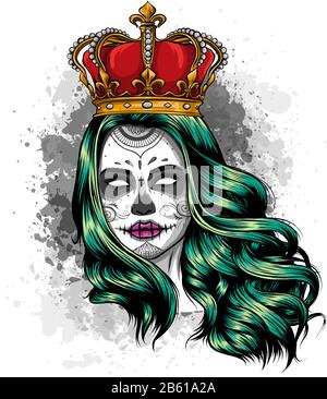 Skull girl with a crown. Vector illustration design Stock Vector