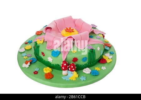 Delicious and creative birthday cake. For children. Theme Nature Plants. Stock Photo