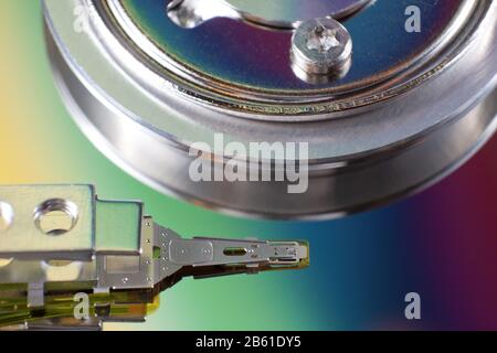 Close up detail hard disk,many-colored. Stock Photo