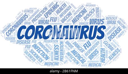 Coronavirus word cloud on white background. Wordcloud made with text only. Stock Vector