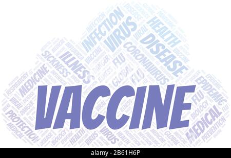 Vaccine word cloud on white background. Wordcloud made with text only. Stock Vector