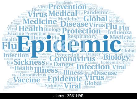 Epidemic word cloud on white background. Wordcloud made with text only. Stock Vector