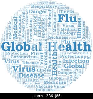 Global Health word cloud on white background. Wordcloud made with text only. Stock Vector