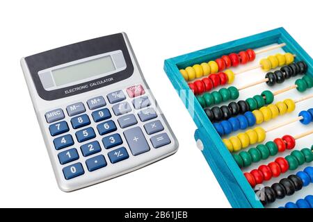 Supplies accountant, calculator and abacus. On a white background. Stock Photo