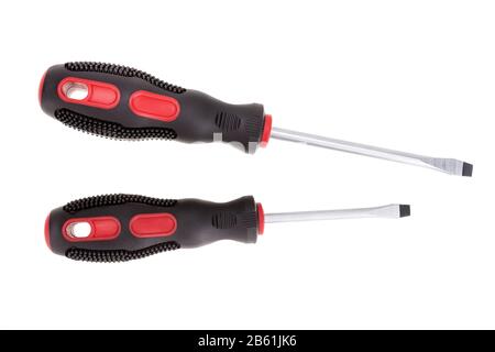 Two screwdrivers for various works. On a white background. Stock Photo