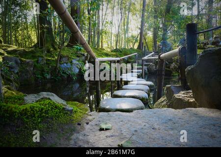 Take a walk through a stone bridge to nature. Stock Photo