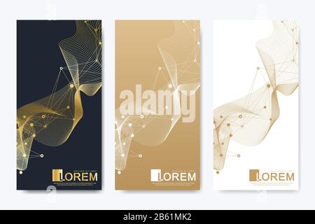 Modern set of vector medical scientific flyers. Geometric abstract presentation Structure molecule atom dna and communication background. Concept for Stock Vector