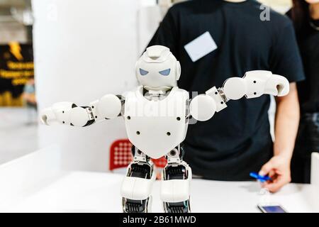 Smart Humanoid Robot dancing, high technology and future science concept Stock Photo