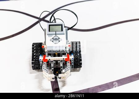 A remote control rover robot made from building kit blocks Stock Photo