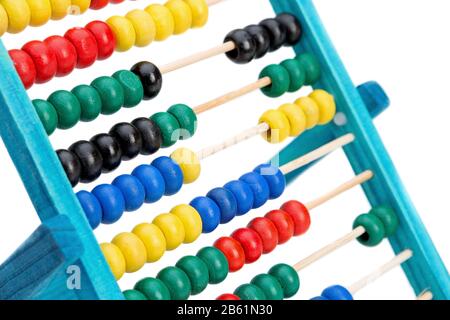 Colorful abacus for doing calculations. On a white background close-up. Stock Photo