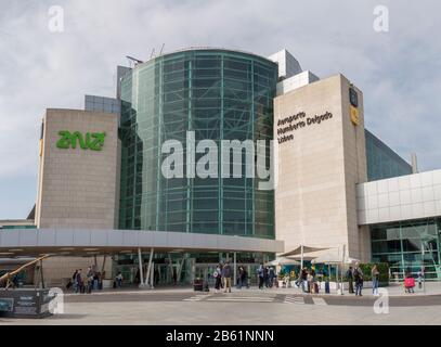 Lisbon, Portugal - Feb the 6th, 2020: International Lisbon Airport Humberto Delgado, Lisbon, Portugal. Terminal 1 outdoor Stock Photo