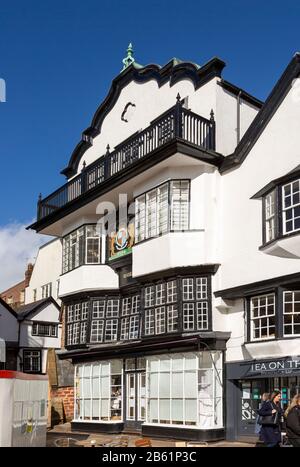 Mol's coffee house building, Tudor architecture 1596,  Cathedral Close, Exeter, Devon, England, UK Stock Photo