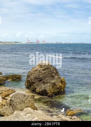 Rocks and reef Indian Ocean at South Cottesloe Beach Perth WA Australia Stock Photo