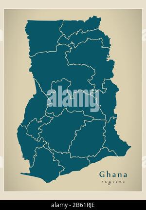 Modern Map - Ghana GH map with all regions Stock Vector