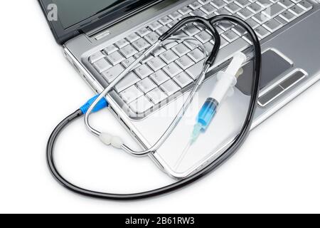 Symbolic tools for laptop repair. Concept Image. Stock Photo