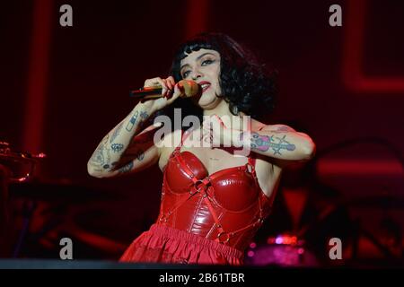 Chilean singer and activist Mon Laferte performs live on stage during the Tiempo de Mujeres Music Festival at Zocalo in Mexico City. Stock Photo