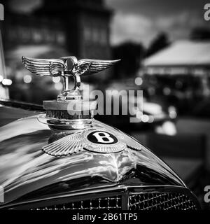 Bentley ''Flying B'' grill Mascot and Emblem taken at Salon Prive at Blenheim Palace in Sept 2019. Stock Photo