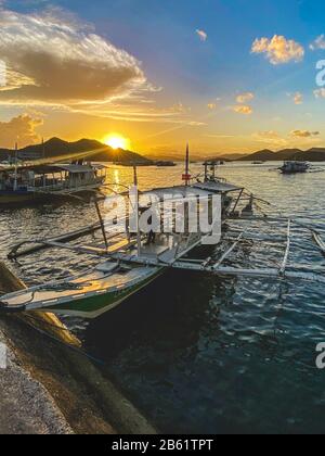 Paraw boat in Coron island in Palawan, Philippines Stock Photo