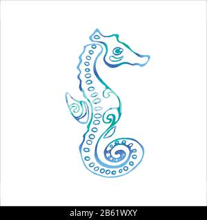 Color illustration of a sea animal. Sea Horse. Stock Vector